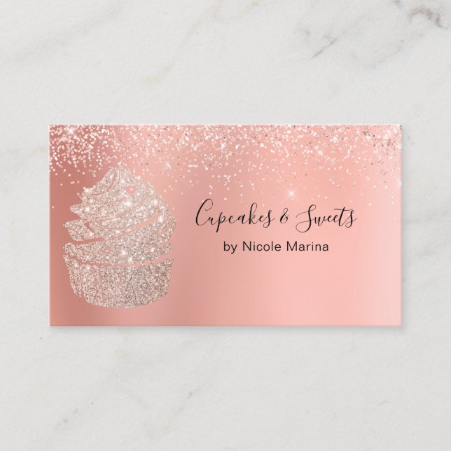 Elegant Fancy Falskt Rosa Guld Cupcake Sötsaker Ba Visitkort (Framsida)