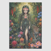 Elegant Fantasy Djungel Flicka & Jaguar Decoupage