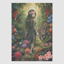 Elegant Fantasy Djungel Flicka & Jaguar Dekoupage