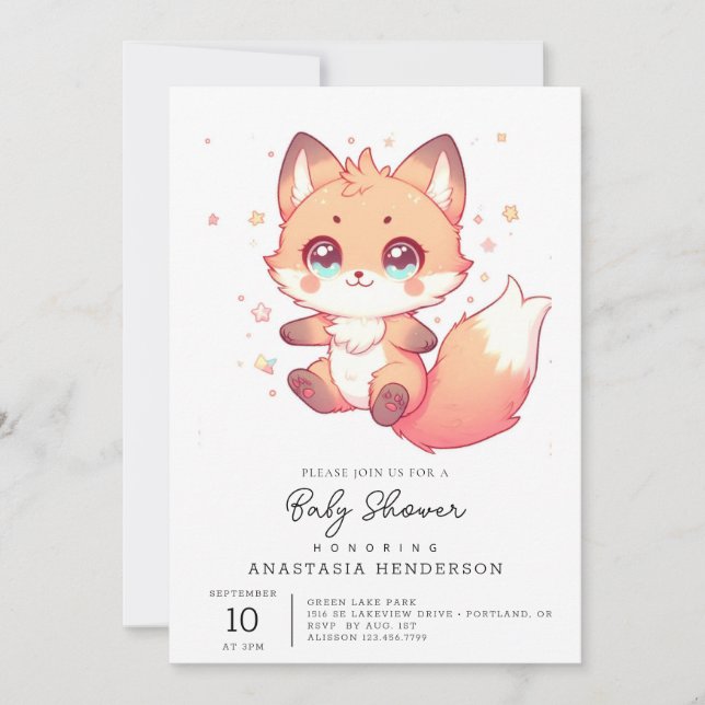 Elegant Fantasy Fox Baby Shower Inbjudningar (Framsida)