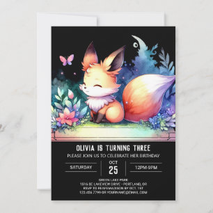 Elegant Fantasy Fox Birthday digital Inbjudningar