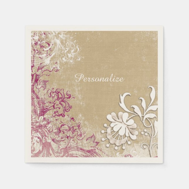 Elegant Fantasy Lila White Flowers Personalize Pappersservett (Framsidan)