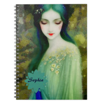 Elegant Fantasy Woman Porträtt i Grönt och Blue