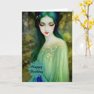 Elegant Fantasy Woman Porträtt i Grönt och Blue Kort