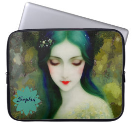 Elegant Fantasy Woman Porträtt i Grönt och Blue Laptop Fodral