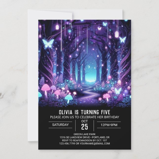 Elegant Fantasy Woodland Digital Birthday Inbjudningar (Framsida)