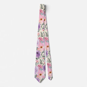 Elegant Färg Blommigt Vattenfärg Bouquet Bröllop Slips