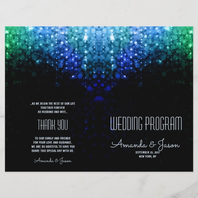 Elegant färg ljus bokeh bröllopsprogram (Framsida)