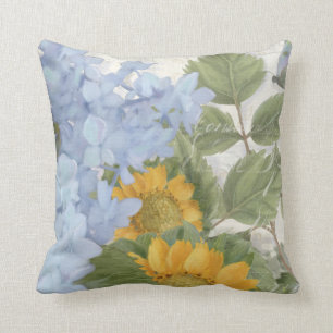 Elegant Färgad Blommigt Blå Hydrangea Sunblommor Kudde