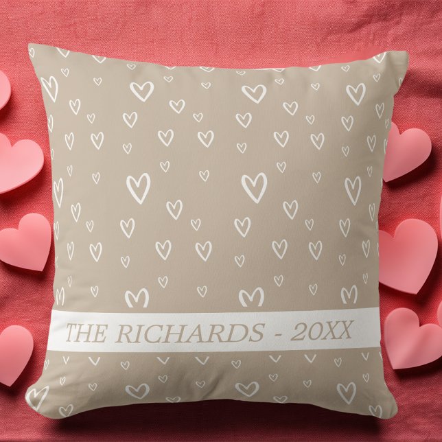 Elegant färgad  Heart Mönster Kudde (Elegant coffee colored Heart Pattern Throw Pillow)
