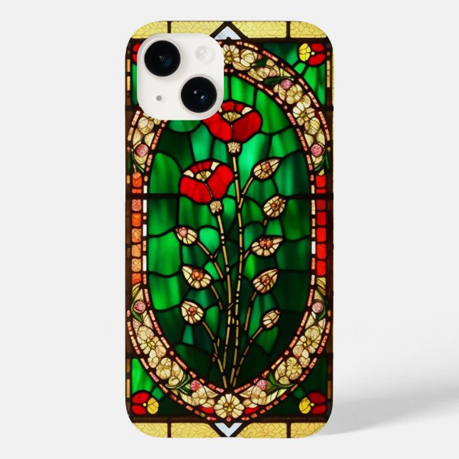 Elegant Färgat Glas Röda Blommor (Baksida)