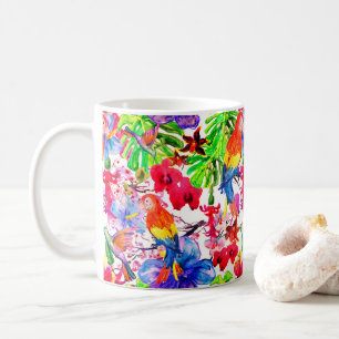 Elegant Färgblommor och papegoja Kaffemugg