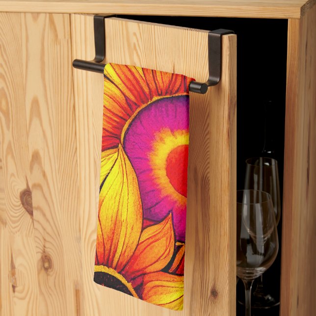 Elegant Färgfärgat solrosblomma Strömsverk | Kökshandduk (Thirds Fold)