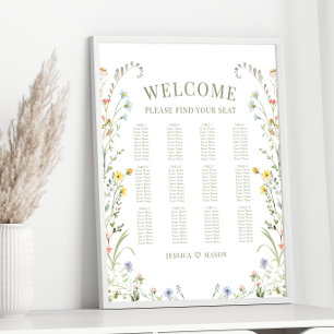 Elegant Färgfläckdiagram för Bröllop av Wildblomma Poster