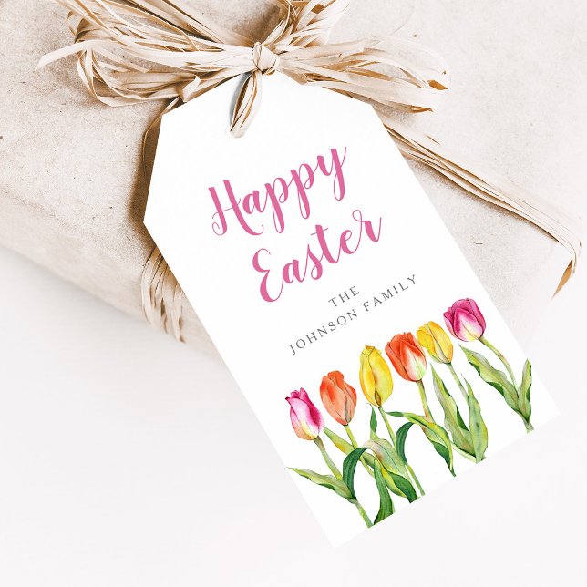 Elegant Färgfull Glad påsk Blommigt Tulip Presentetikett (Elegant Floral Tulips Happy Easter Gift Tags)