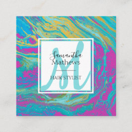 Elegant Färgfull marmor Agate Hair Stylist Fyrkantigt Visitkort