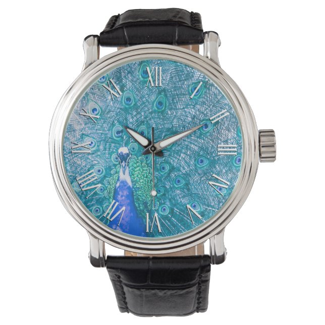 Elegant Färgfull peacock-teckning | Manar Watch Armbandsur (Framsida)