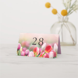 Elegant Färgfull Tulip Blommigt Bröllop Placeringskort
