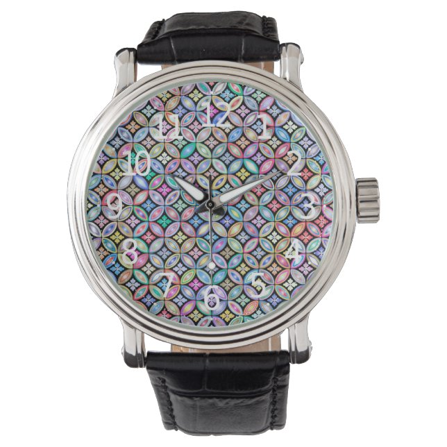 Elegant Färgfylld Abstrakt Glas Mönster Armbandsur (Framsida)