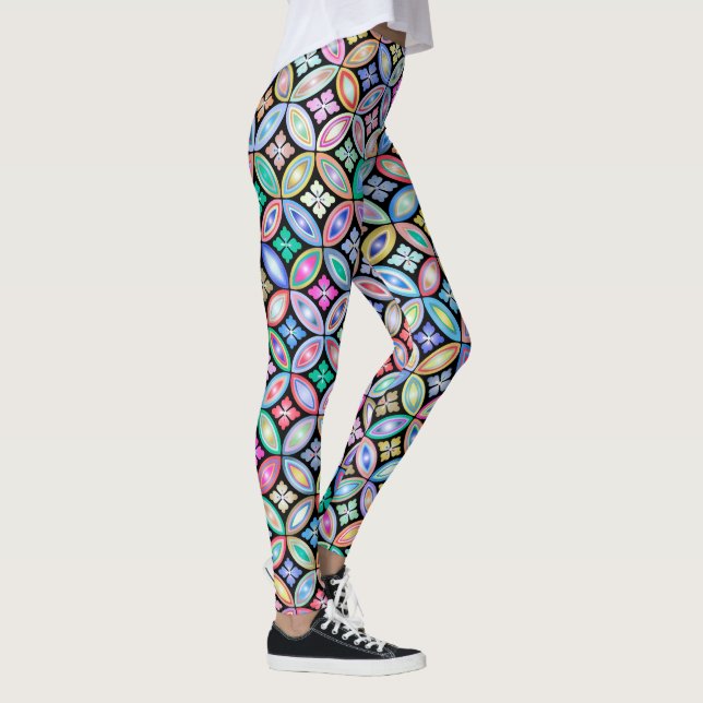 Elegant Färgfylld Abstrakt Glas Mönster Leggings (Höger)