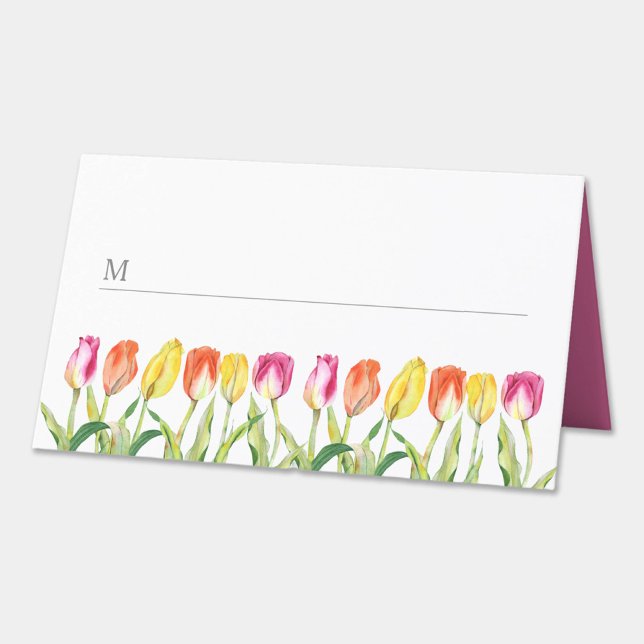 Elegant Färgfyllda Blommigt Tulips Glad påsk Placeringskort (Elegant Colorful Floral Tulips Happy Easter Place Card)