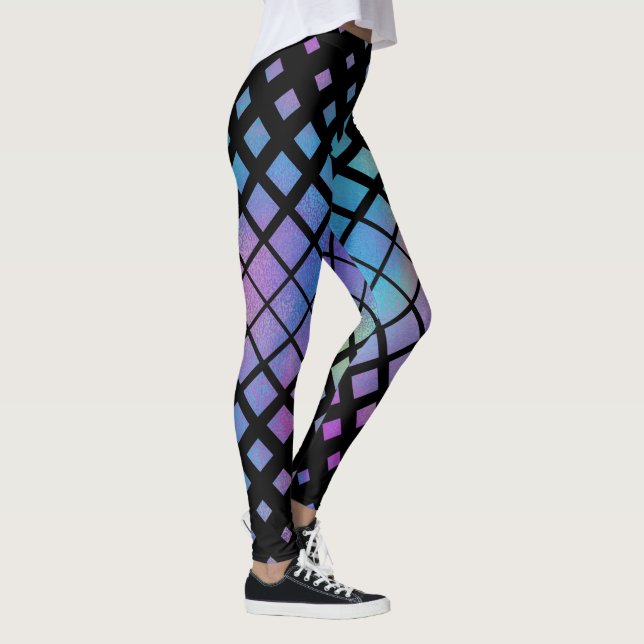 Elegant: Färgfyllda geometriska diamanter Mönster Leggings (Höger)