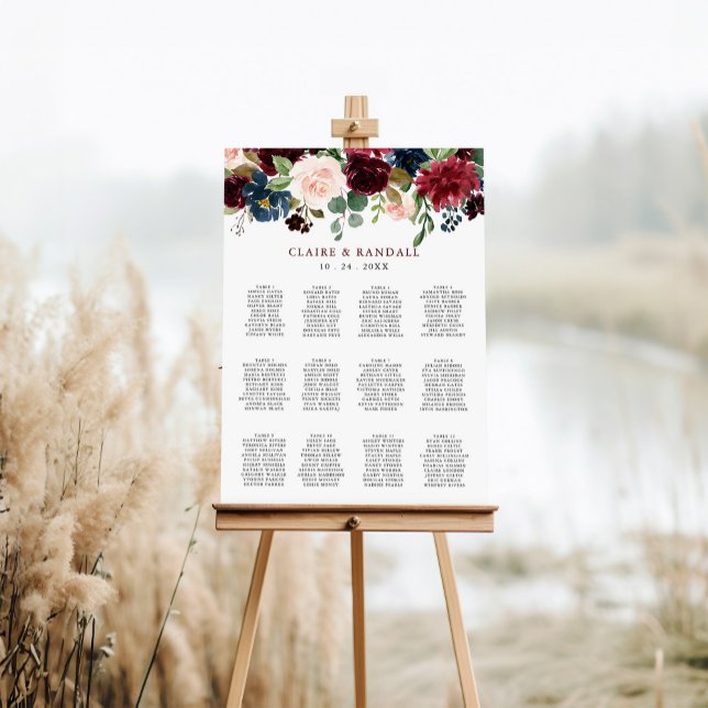 Elegant Färgfyllt sittdiagram för Blommigt Bröllop Poster (Skapare uppladdad)