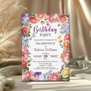 Elegant Färgglad Blommig 21-årsfest Inbjudningar