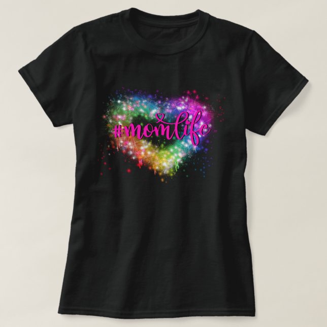 Elegant Färgglad gnistrande glitterhjärta mammas l T Shirt (Design framsida)