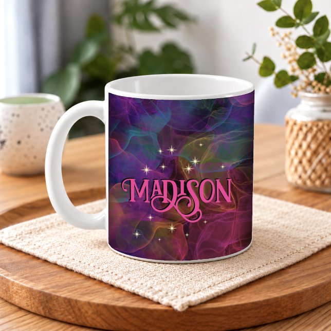 Elegant färgglada gnistrande rökmönogram kaffemugg (Skapare uppladdad)