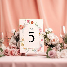 Elegant Färgglada Vårblommor Bord Nummerkort