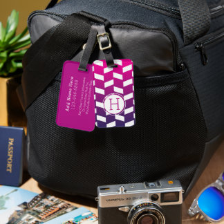 Elegant Färgglatt Chevron Mönster Med Monogram Bagagebricka