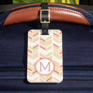 Elegant Färgglatt Chevron Mönster Med Monogram Bagagebricka