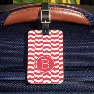 Elegant Färgglatt Chevron Mönster Med Monogram Bagagebricka