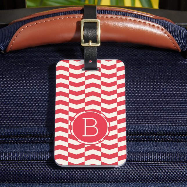 Elegant Färgglatt Chevron Mönster Med Monogram Bagagebricka (Framsida Insitu 2)
