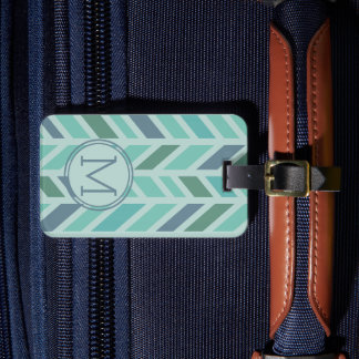 Elegant Färgglatt Chevron Mönster Med Monogram Bagagebricka