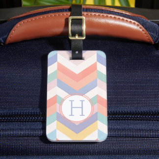 Elegant Färgglatt Chevron Mönster Med Monogram Bagagebricka