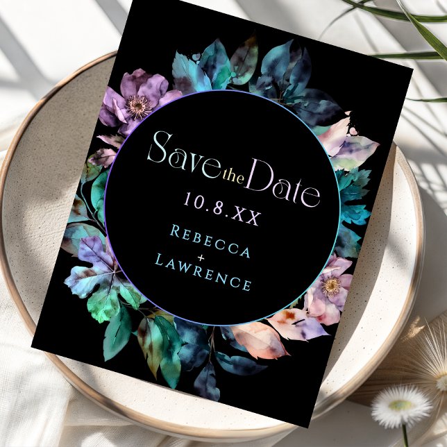 Elegant färglösa blommigtar svart bröllop spara datumet (Skapare uppladdad)