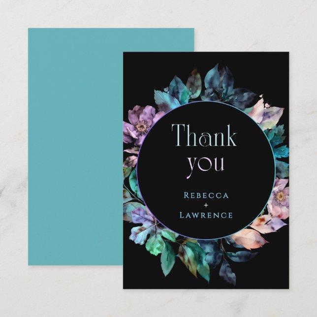 Elegant färglösa blommigtar svart bröllop tack kort (Fram/baksida)