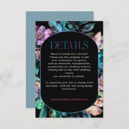 Elegant färglösa blommigtar svart bröllop tilläggskort