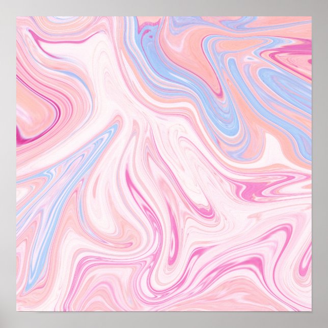 Elegant färglöst pastellfärgad marmor av rosa blå  poster (Framsidan)