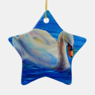 Elegant, färgmålning med vit svan julgransprydnad keramik