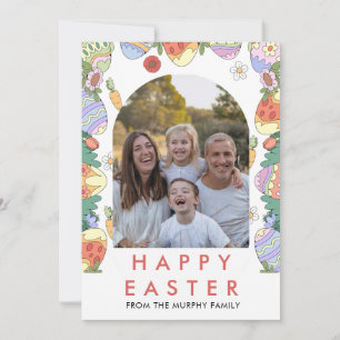 Elegant Färgrik Ark Blommig Påsk Familjefoto Julkort