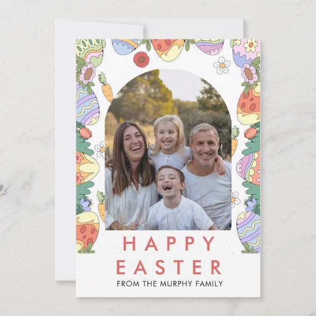 Elegant Färgrik Ark Blommig Påsk Familjefoto Julkort (Framsida)