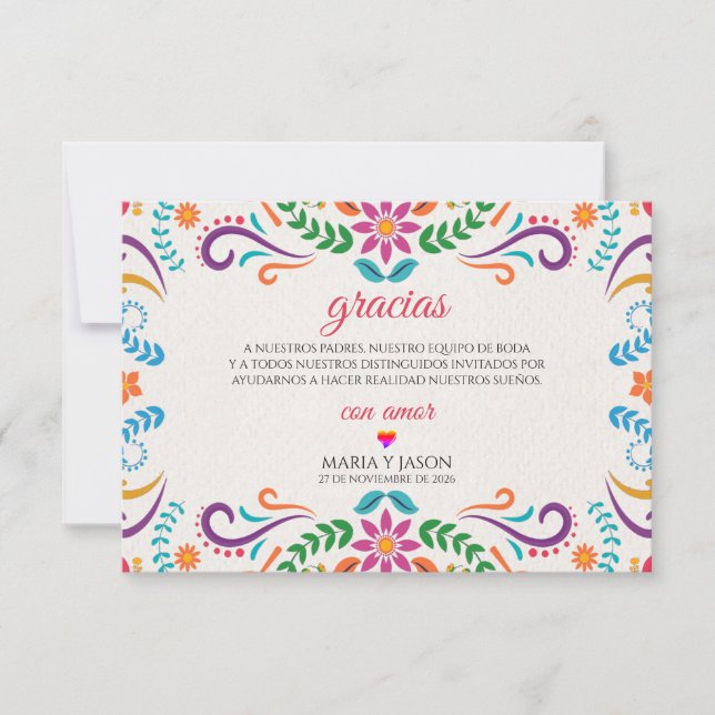 Elegant Färgrik Blommig Fiesta Spansk Bröllop Tack Kort (Framsida)