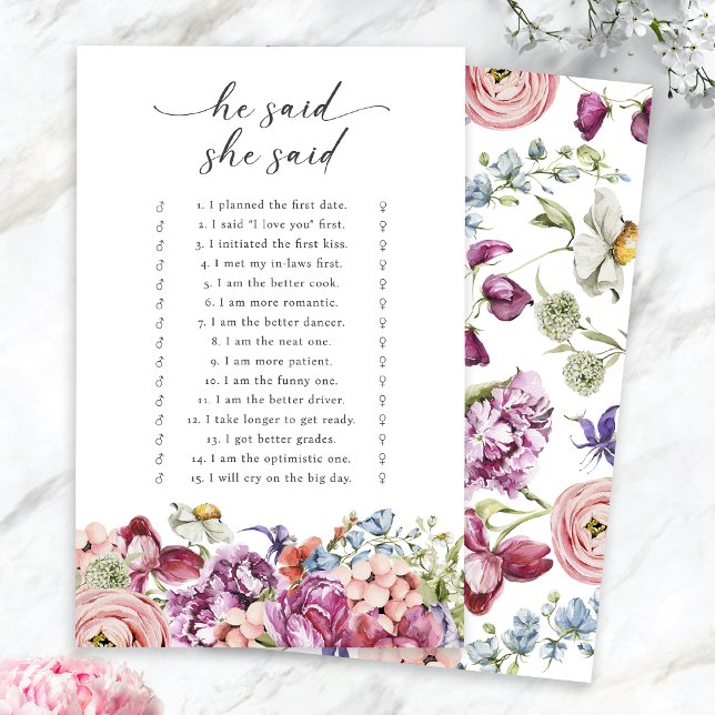 Elegant Färgrik Blommig Han Sa Hon Sa Lek (Elegant Colorful Jewel Tone Floral He Said She Said Game by Painted Paperie
)
