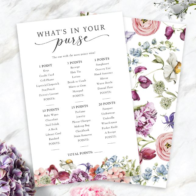 Elegant Färgrik Blommig Handväska Spel (Elegant Bright Colorful Jewel Tone Floral What's In Your Purse Game by Painted Paperie
)