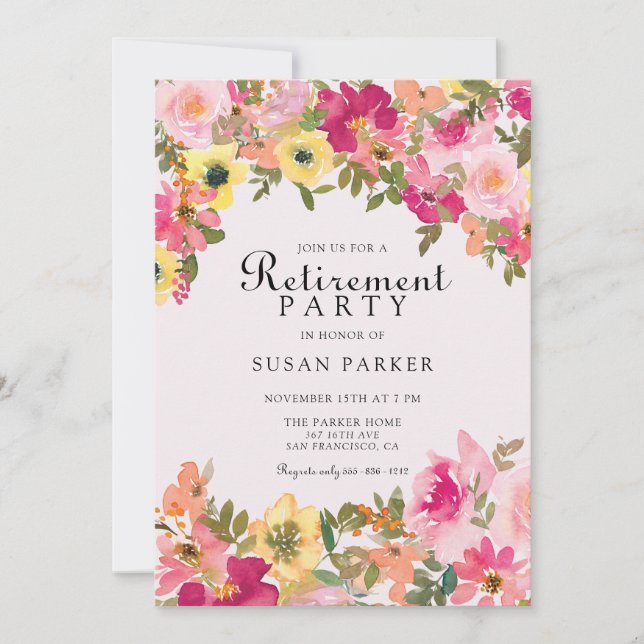 Elegant Färgrik Blommig Pensionärsfest  Inbjudningar (Framsida)