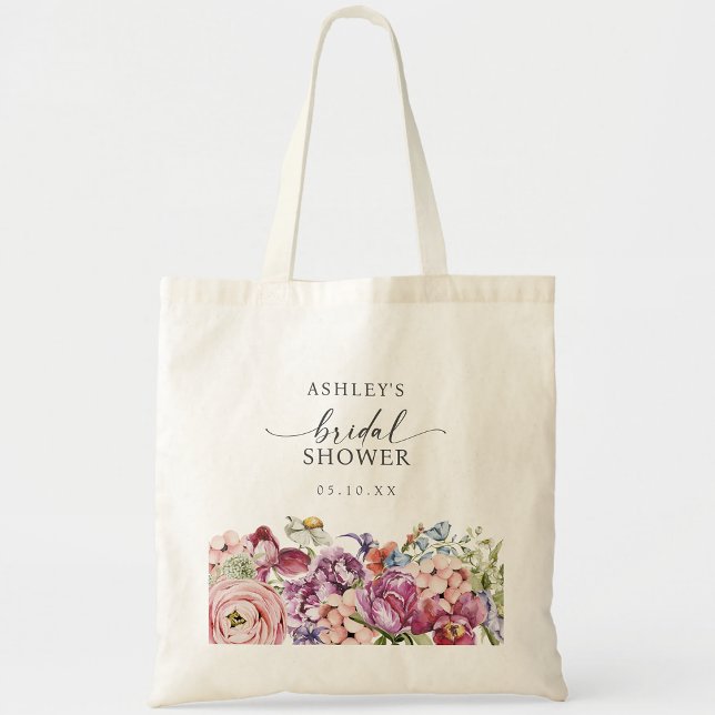 Elegant Färgrik Blommig Vildblomma Bröllopsdusch Tygkasse (Elegant Colorful Floral Wildflower Bridal Shower Tote Bag by Painted Paperie
)
