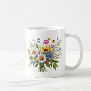Elegant färgrik bukett med vilda blommor kaffemugg